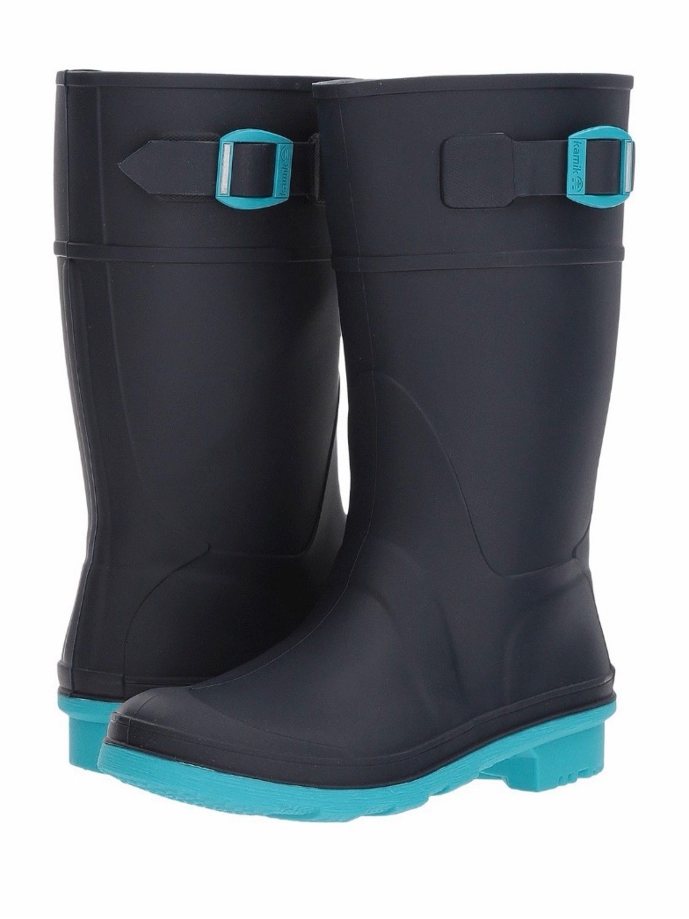 Kamik Kids Black Rain Boots with Turquoise Accents
